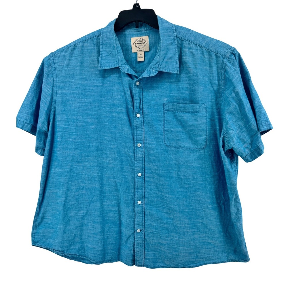 St. John's Bay Shirt Mens 4XL Blue Short Sleeve Button Down Cotton Classic Fit